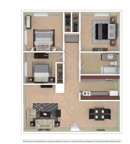 Floor plan for 3 beds, 1 bath, 914 sqft